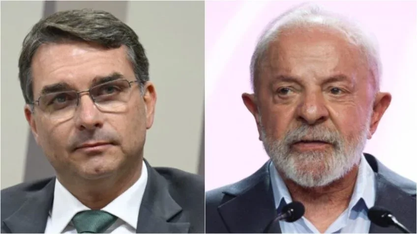 Gráfico mostrando intenção de votos entre Flávio Bolsonaro e Luiz Inácio Lula da Silva em Goiás.